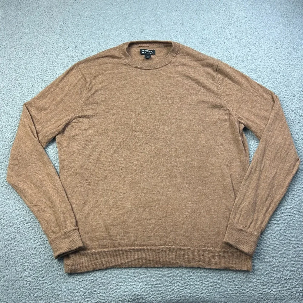 Nordstrom Crewneck Sweater Men 2XL Brown 100% Washable Merino Wool Knit